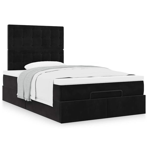 vidaXL Estrutura de cama otomana com colch&otilde;es preto 120x190 cm Veludo