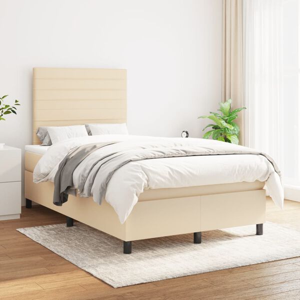 vidaXL Cama boxspring com colch&atilde;o 120x190 cm tecido cor creme