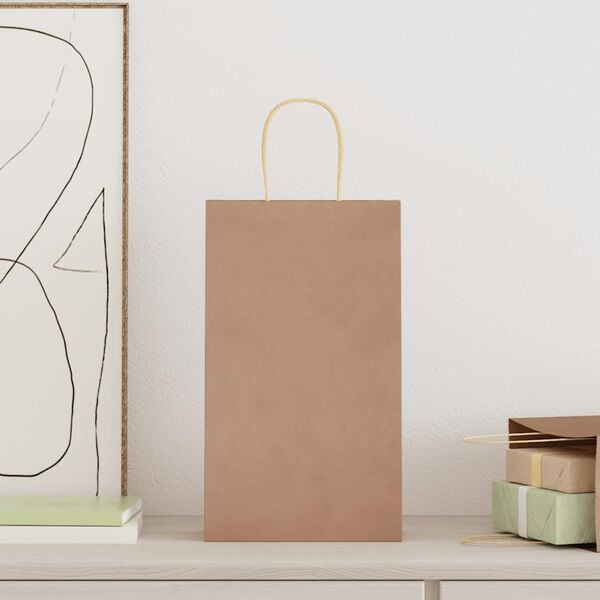 vidaXL Sacos de papel 250 unid com al&ccedil;as castanho 21x11x36 cm