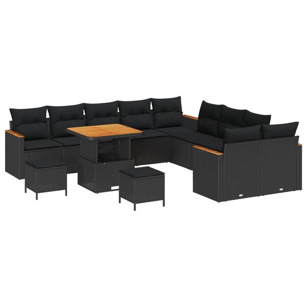 vidaXL Conjunto de Sof&aacute; de Jardim 13 pcs Preto vime PE