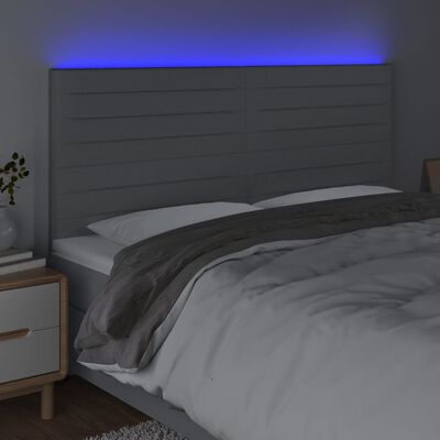 vidaXL Cabeceira cama c/ luzes LED tecido 200x5x118/128cm cinza-claro