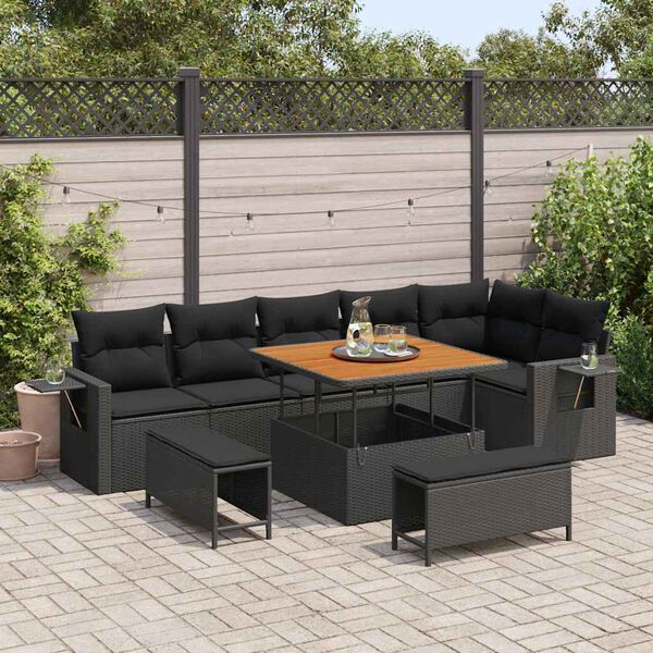 vidaXL Conjunto de Sofá de Jardim 9 pcs Preto vime PE