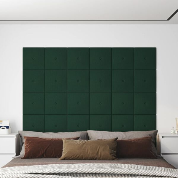vidaXL Painel de parede 12 pcs 30x30cm tecido 1,08 m&sup2; cor verde-escuro