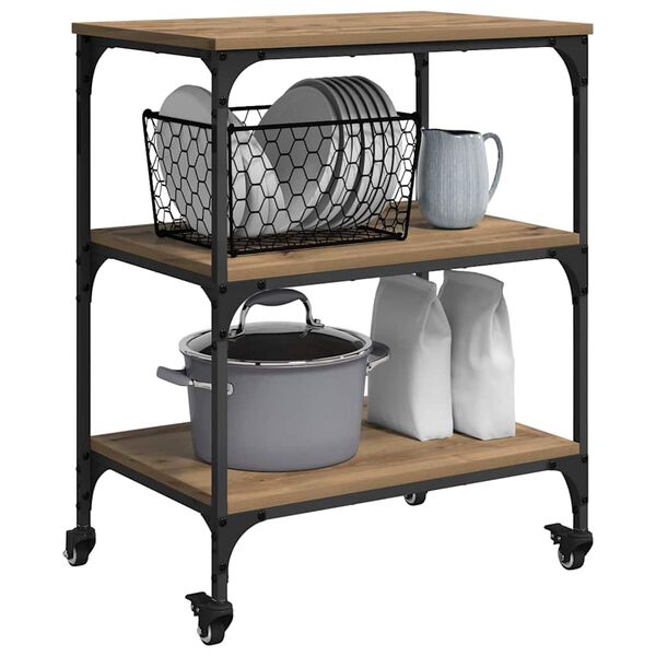 vidaXL Carrinho de Cozinha Carvalho Artesanal 60 x 41 x 76 cm