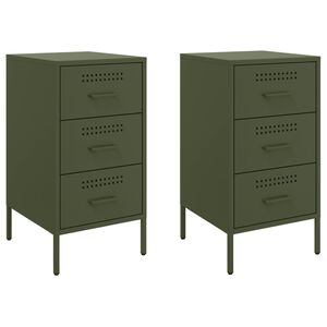 vidaXL Mesas de cabeceira 2 pcs 36x39x68 cm a&ccedil;o verde-azeitona