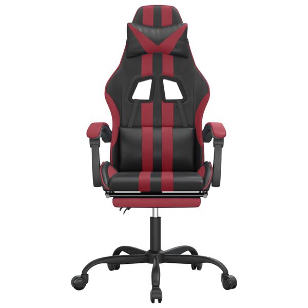 vidaXL Cadeira gaming +apoio p&eacute;s couro artificial preto/vermelho tinto