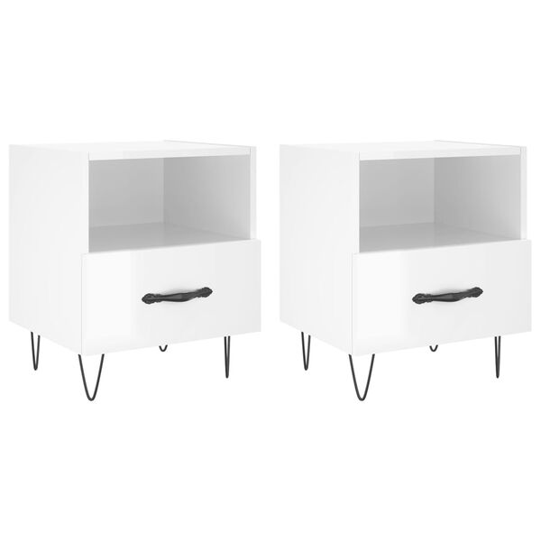 vidaXL Mesas de cabeceira 2pcs derivados de madeira branco brilhante