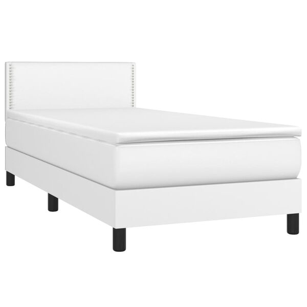 vidaXL Cama com molas/colch&atilde;o 90x190 cm couro artificial branco