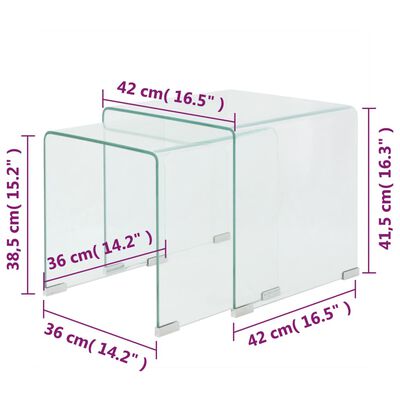 vidaXL Conjunto mesas de encastrar 2 pcs vidro temperado transparente