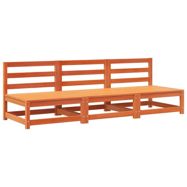 vidaXL Sof&aacute;s sem bra&ccedil;os para jardim 3 pcs pinho maci&ccedil;o castanho-mel