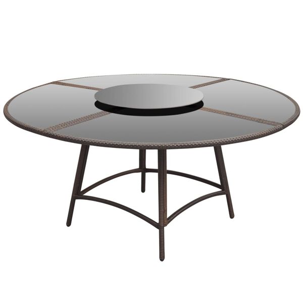 vidaXL 7 pcs conjunto jantar exterior com almofad&otilde;es vime PE castanho