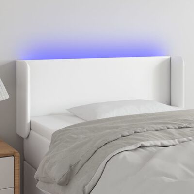 vidaXL Cabeceira de cama c/ LED couro artificial 93x16x78/88 cm branco