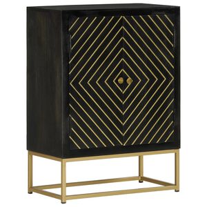 vidaXL Aparador com 2 portas 55x30x75cm mangueira maci&ccedil;a preto/dourado
