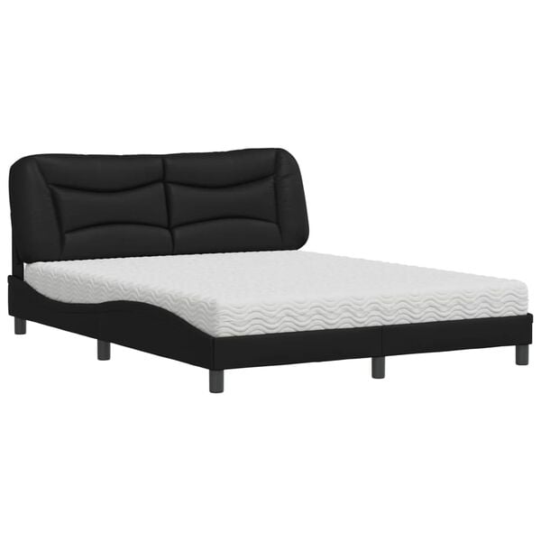 vidaXL Cama com colch&atilde;o Hvar 160x200 cm couro artificial preto