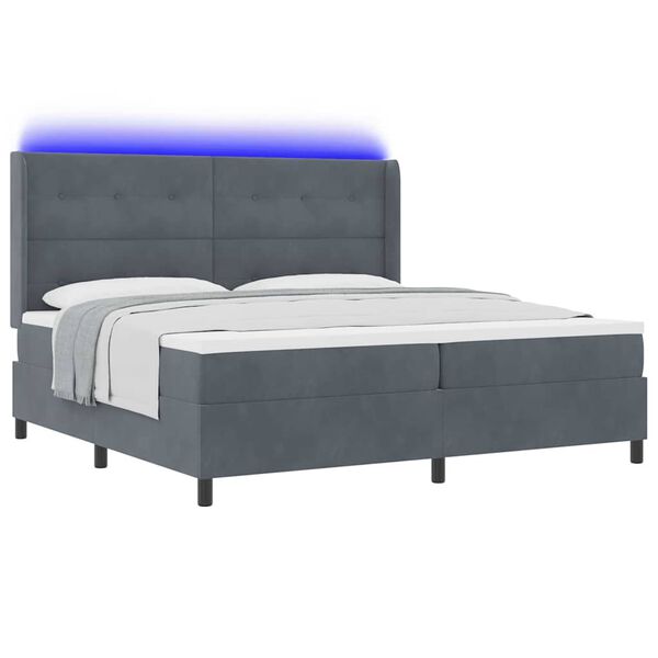 vidaXL Cama Box com colch&atilde;o com led Cinza Escuro 200 x 200 cm Veludo