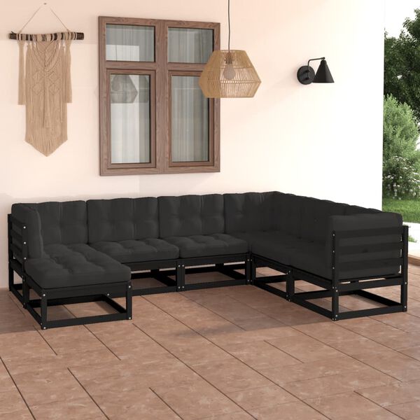vidaXL 7 pcs conjunto lounge de jardim c/ almofad&otilde;es pinho maci&ccedil;o