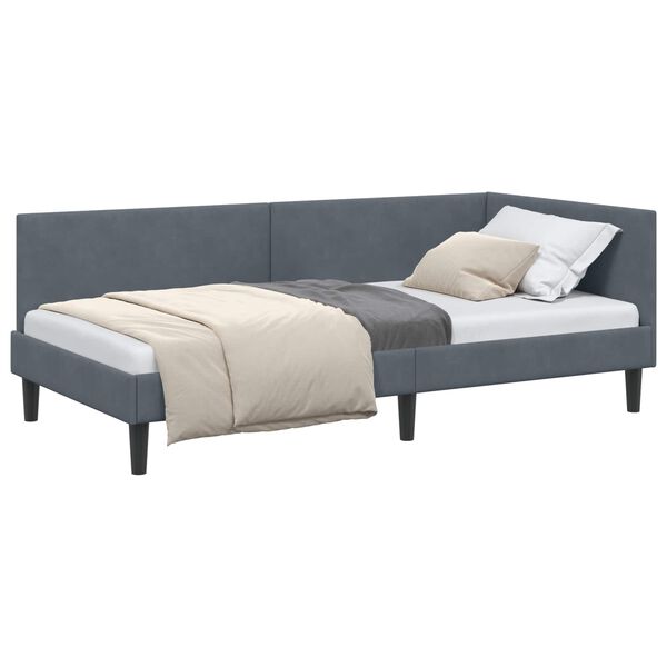 vidaXL Estrutura de Cama de Canto Cinza Escuro 90 cm x 190 cm Veludo