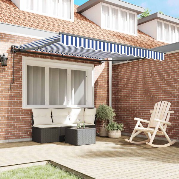 vidaXL Toldo Retr&aacute;til Azul e Branco 350 x 250 cm Alum&iacute;nio e Tecido