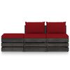 vidaXL 3 pcs conj. lounge jardim + almofad&otilde;es madeira impreg. cinzento
