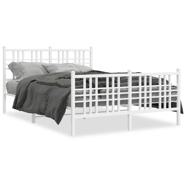 vidaXL Estrutura de cama com cabeceira e p&eacute;s 137x190 cm metal branco