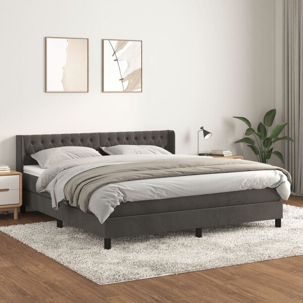 vidaXL Cama com molas/colch&atilde;o 180x200 cm veludo cinzento-escuro