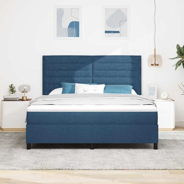 vidaXL Cama Box com colch&atilde;o com cabeceira Azul 180 x 200 cm tecido