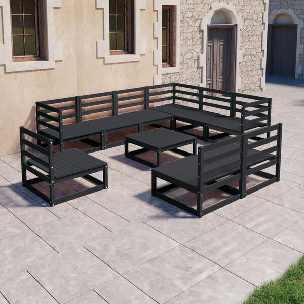 vidaXL 10 pcs conjunto lounge de jardim pinho maciço preto