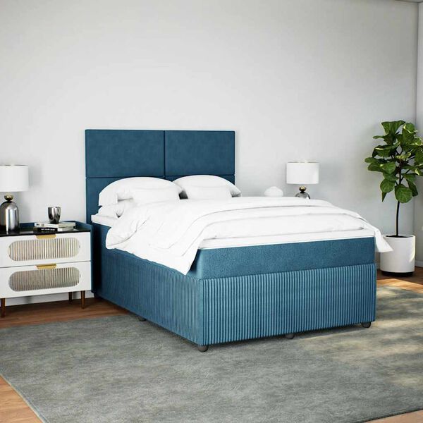 vidaXL Cama com molas/colch&atilde;o 160x200 cm veludo azul