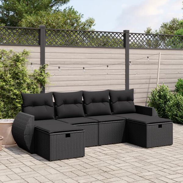 vidaXL 6 pcs conjunto sof&aacute;s de jardim c/ almofad&otilde;es vime PE preto