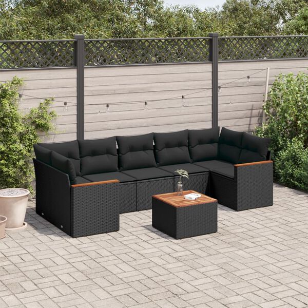 vidaXL 8 pcs conjunto sof&aacute;s de jardim com almofad&otilde;es vime PE preto