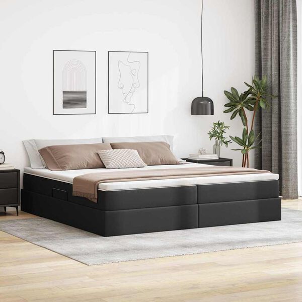 vidaXL Cama com arruma&ccedil;&atilde;o e colch&atilde;o Preto 200 x 200 cm Couro Sint&eacute;tico