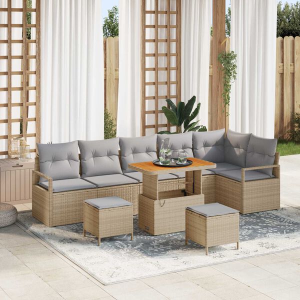 vidaXL Conjunto de Sof&aacute; de Jardim 9 pcs Bege e Cinza Claro