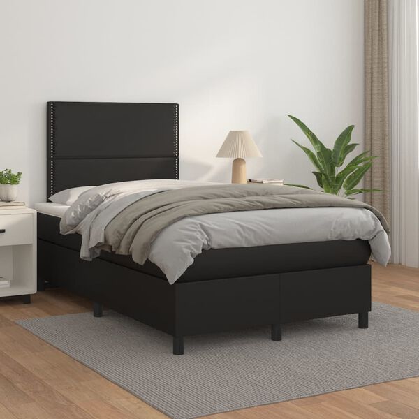 vidaXL Cama com molas/colch&atilde;o 120x200 cm couro artificial preto