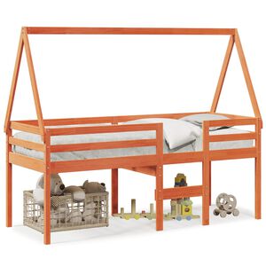 vidaXL Cama alta com telhado 90x190 cm pinho maciço castanho-mel