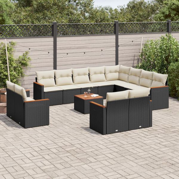 vidaXL 13 pcs conjunto de sof&aacute;s de jardim com almofad&otilde;es vime PE preto
