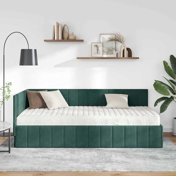 vidaXL Estrutura de Cama de Canto com Colch&atilde;o 2 pcs Verde Veludo