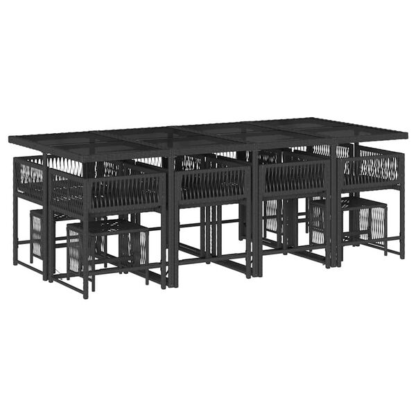 vidaXL 13 pcs conjunto de jantar p/jardim com almofad&otilde;es vime PE preto