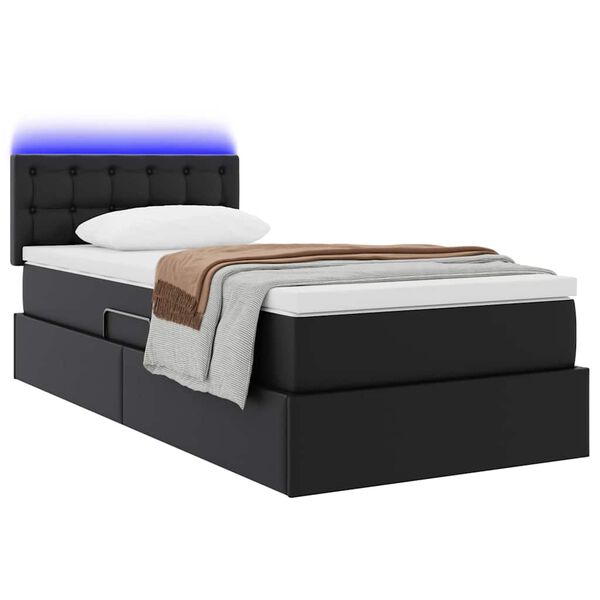 vidaXL Cama com arruma&ccedil;&atilde;o e LED Preto 90 x 200 cm Couro Sint&eacute;tico