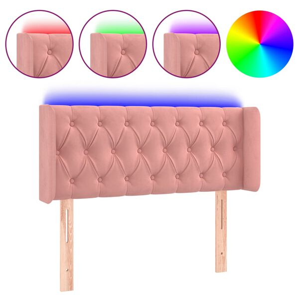 vidaXL Cabeceira de cama c/ luzes LED veludo 103x16x78/88 cm rosa