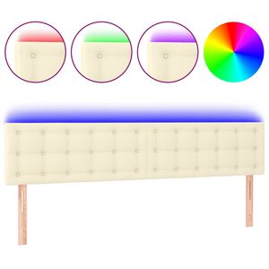 vidaXL Cabeceira de cama c/ LED 180x5x78/88 cm couro artificial creme
