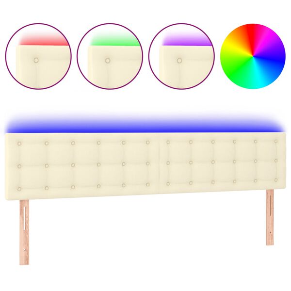 vidaXL Cabeceira de cama c/ LED 180x5x78/88 cm couro artificial creme