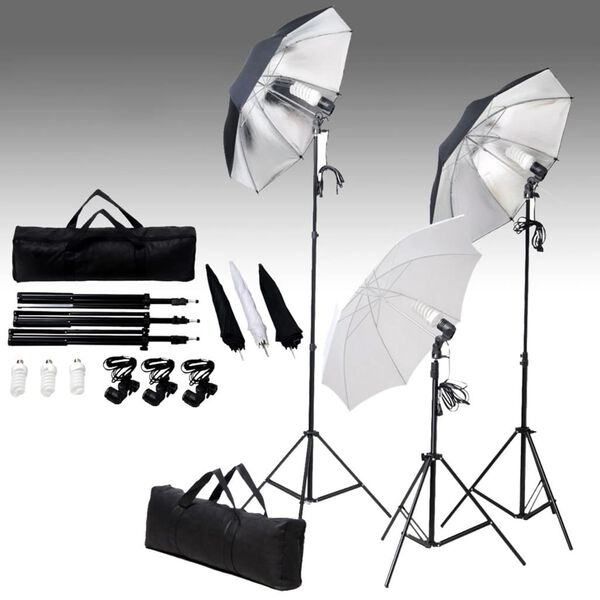 vidaXL Kit de est&uacute;dio fotogr&aacute;fico com conjunto de ilumina&ccedil;&atilde;o e fundo