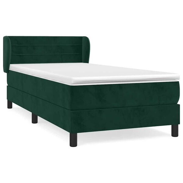vidaXL Cama com molas/colch&atilde;o 90x190 cm veludo verde-escuro