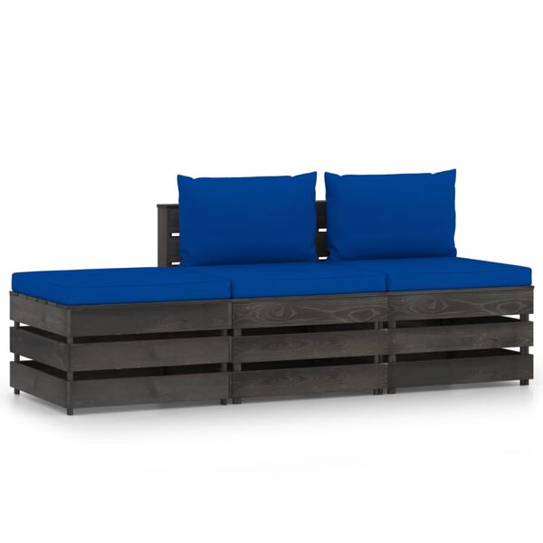 vidaXL 3 pcs conj. lounge jardim + almofad&otilde;es madeira impreg. cinzento