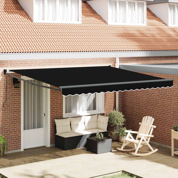vidaXL Toldo Retr&aacute;til Manual Preto 400 &times; 300 cm Poli&eacute;ster e Alum&iacute;nio