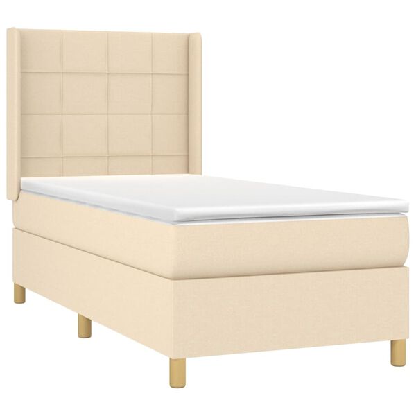 vidaXL Cama com molas/colch&atilde;o 90x190 cm tecido cor creme