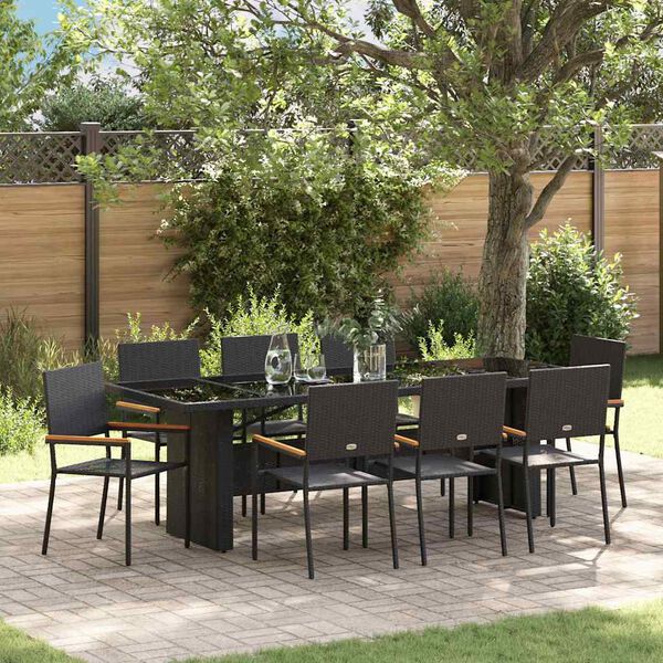 vidaXL Conjunto de Jantar para Jardim 9 pcs Preto vime PE