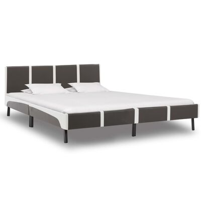 vidaXL Estrutura de cama 180x200 cm couro artificial cinzento e branco