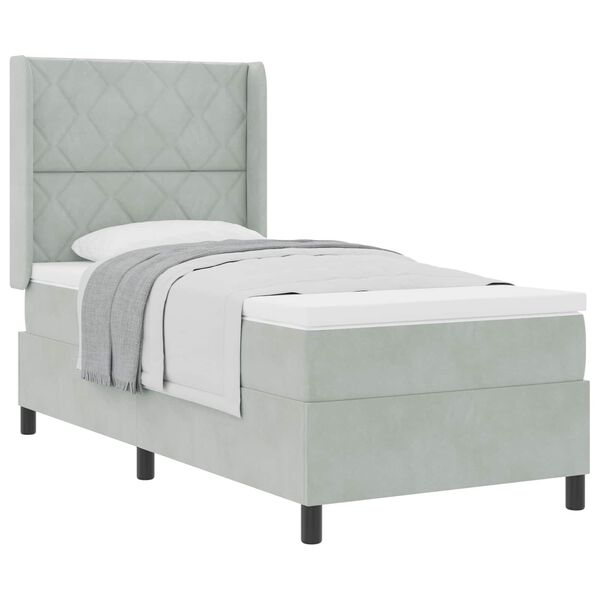 vidaXL Cama Box com colch&atilde;o Cinzento-claro 90 x 190 cm Veludo