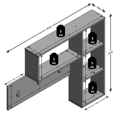 FMD Cabide de parede com 4 compartimentos abertos antracite